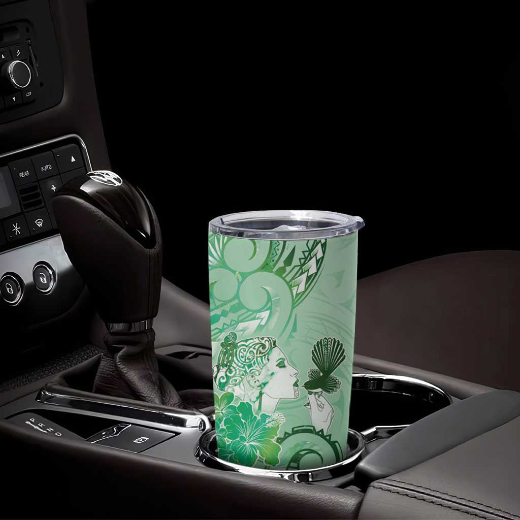 Aotearoa Maori Wahine Tumbler Cup Fantail Bird Green Gold Marble LT05 - Polynesian Pride