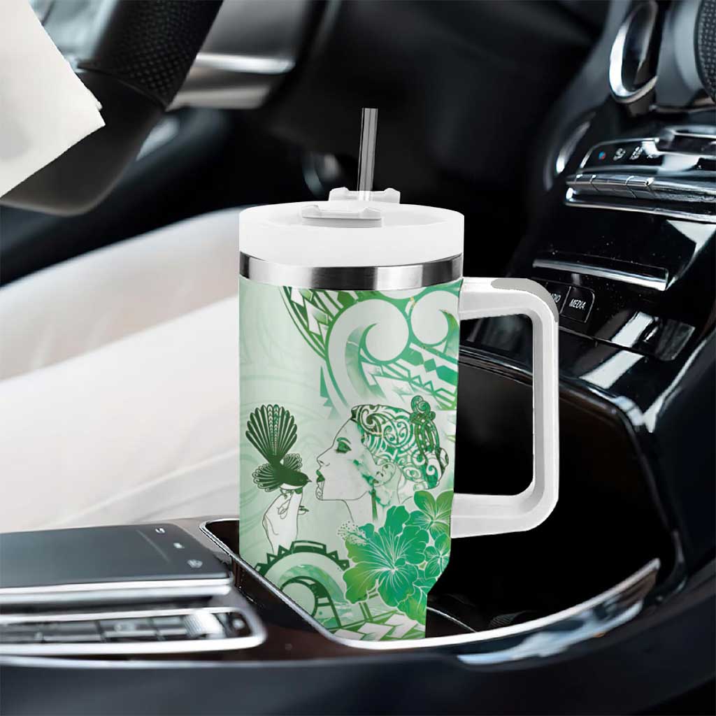 Aotearoa Maori Wahine Tumbler With Handle Fantail Bird Green Gold Marble LT05 - Polynesian Pride