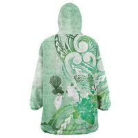 Aotearoa Maori Wahine Wearable Blanket Hoodie Fantail Bird Green Gold Marble LT05 - Polynesian Pride