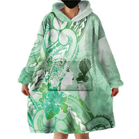 Aotearoa Maori Wahine Wearable Blanket Hoodie Fantail Bird Green Gold Marble LT05 - Polynesian Pride