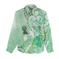 Aotearoa Maori Wahine Women Casual Shirt Fantail Bird Green Gold Marble LT05 - Polynesian Pride