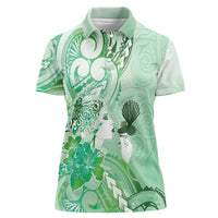 Aotearoa Maori Wahine Women Polo Shirt Fantail Bird Green Gold Marble LT05 Female Green - Polynesian Pride
