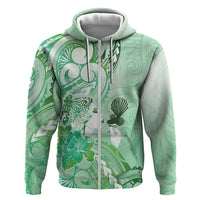 Aotearoa Maori Wahine Zip Hoodie Fantail Bird Green Gold Marble LT05 Zip Hoodie Green - Polynesian Pride