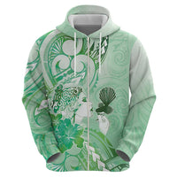 Aotearoa Maori Wahine Zip Hoodie Fantail Bird Green Gold Marble LT05 - Polynesian Pride