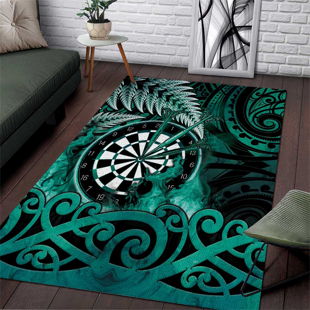 New Zealand Darts Area Rug Maori Koru Dartboard Turquoise Flame