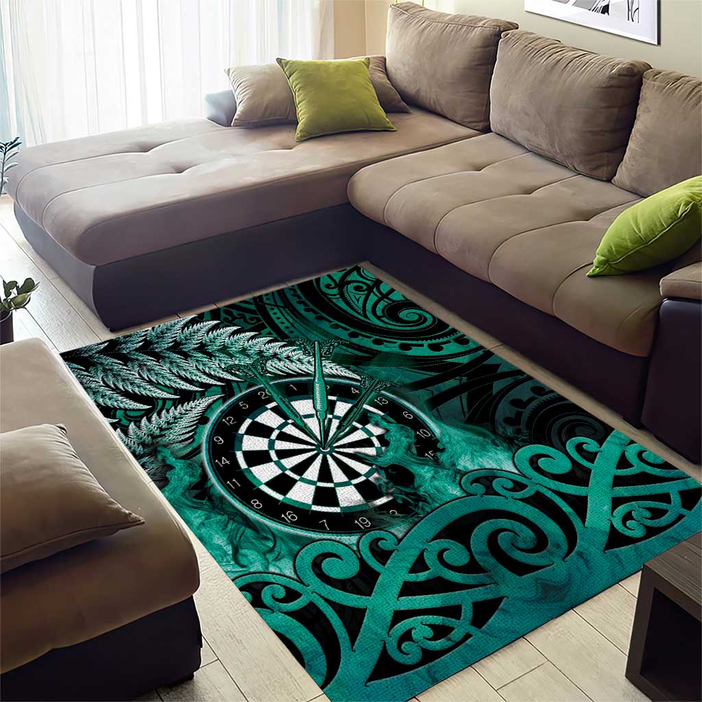New Zealand Darts Area Rug Maori Koru Dartboard Turquoise Flame