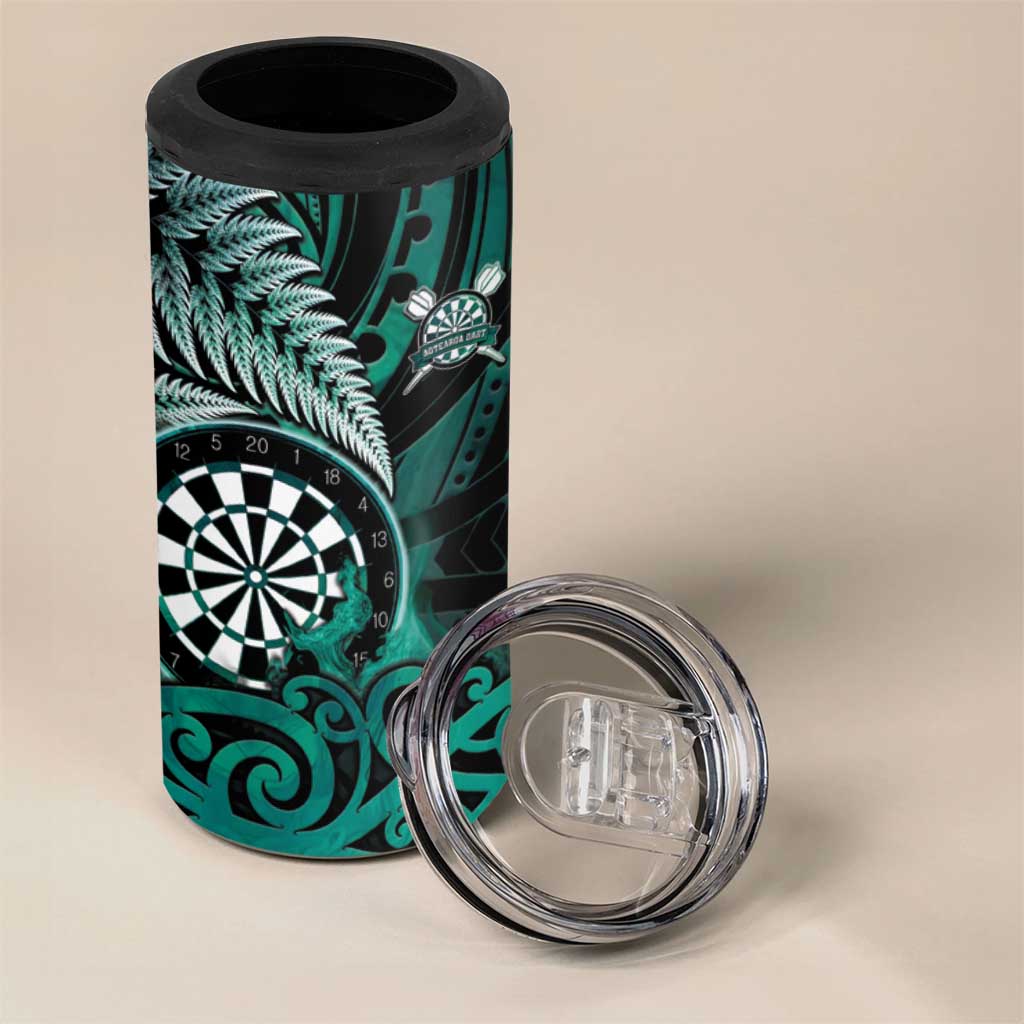 Personalised New Zealand Darts 4 in 1 Can Cooler Tumbler Maori Koru Dartboard Turquoise Flame LT05 - Polynesian Pride