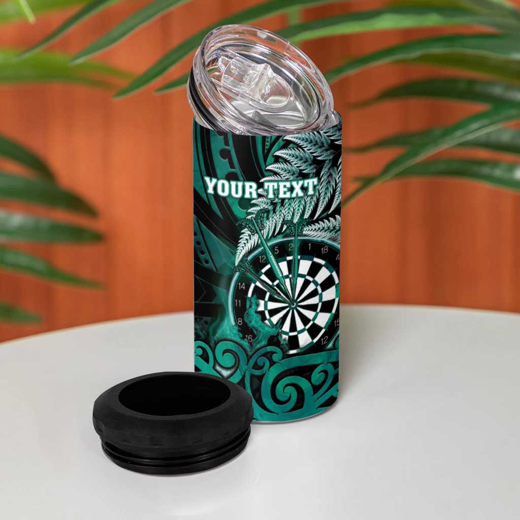 Personalised New Zealand Darts 4 in 1 Can Cooler Tumbler Maori Koru Dartboard Turquoise Flame LT05 - Polynesian Pride