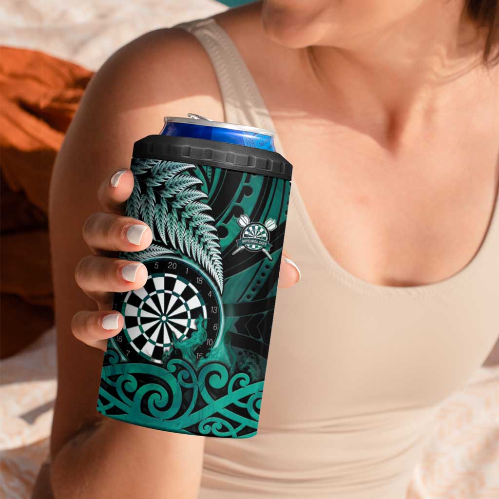 Personalised New Zealand Darts 4 in 1 Can Cooler Tumbler Maori Koru Dartboard Turquoise Flame LT05 - Polynesian Pride