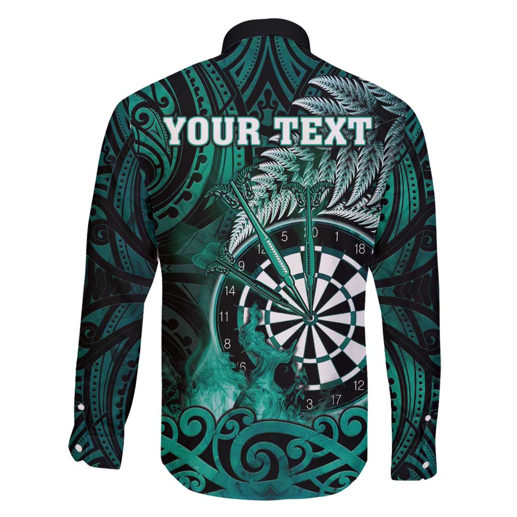 Personalised New Zealand Darts Family Matching Long Sleeve Bodycon Dress and Hawaiian Shirt Maori Koru Dartboard Turquoise Flame LT05 - Polynesian Pride