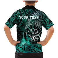 Personalised New Zealand Darts Family Matching Mermaid Dress and Hawaiian Shirt Maori Koru Dartboard Turquoise Flame LT05 - Polynesian Pride