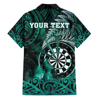 Personalised New Zealand Darts Family Matching Off The Shoulder Long Sleeve Dress and Hawaiian Shirt Maori Koru Dartboard Turquoise Flame LT05 - Polynesian Pride