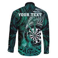 Personalised New Zealand Darts Family Matching Off Shoulder Short Dress and Hawaiian Shirt Maori Koru Dartboard Turquoise Flame LT05 - Polynesian Pride