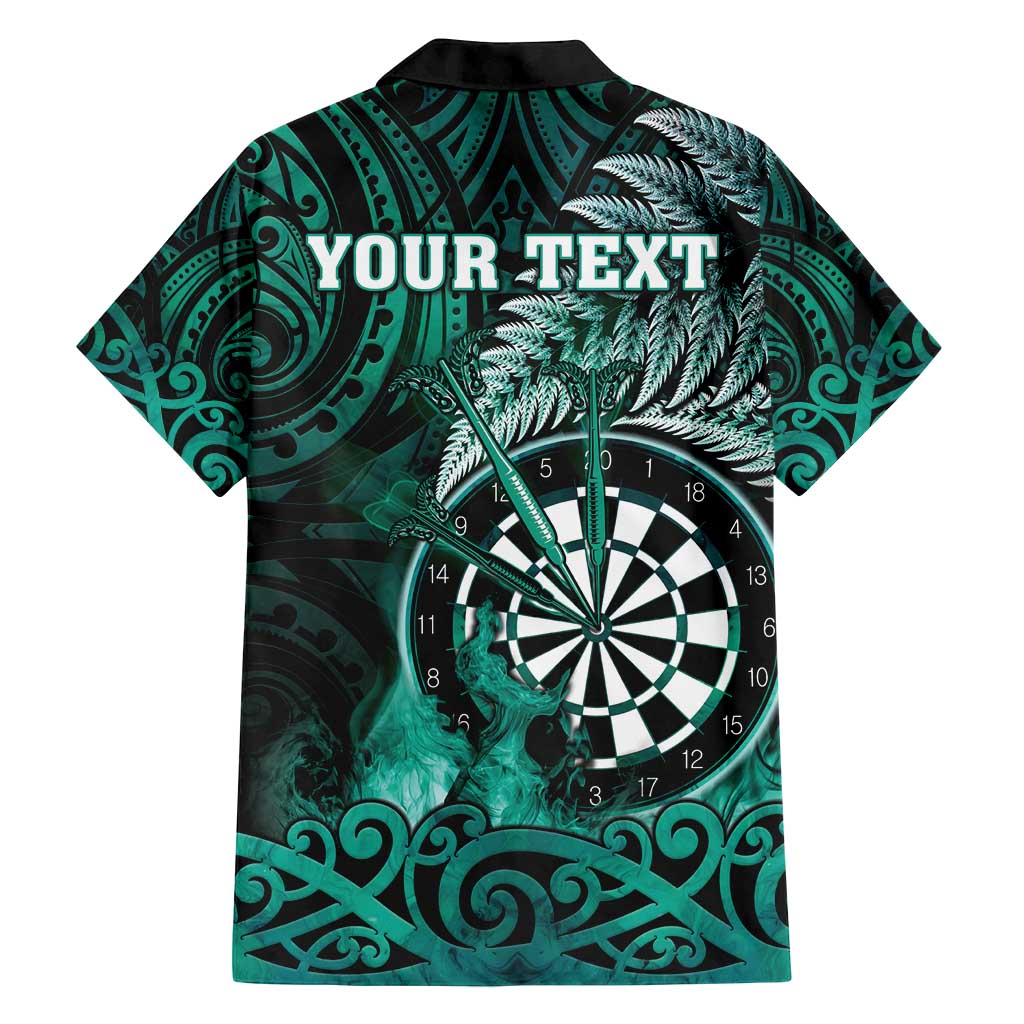 Personalised New Zealand Darts Family Matching Puletasi and Hawaiian Shirt Maori Koru Dartboard Turquoise Flame LT05 - Polynesian Pride
