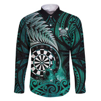 Personalised New Zealand Darts Family Matching Summer Maxi Dress and Hawaiian Shirt Maori Koru Dartboard Turquoise Flame LT05 Dad's Shirt - Long Sleeve Turquoise - Polynesian Pride