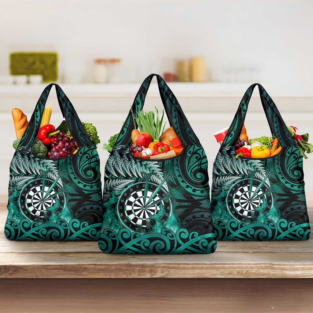 New Zealand Darts Grocery Bag Maori Koru Dartboard Turquoise Flame