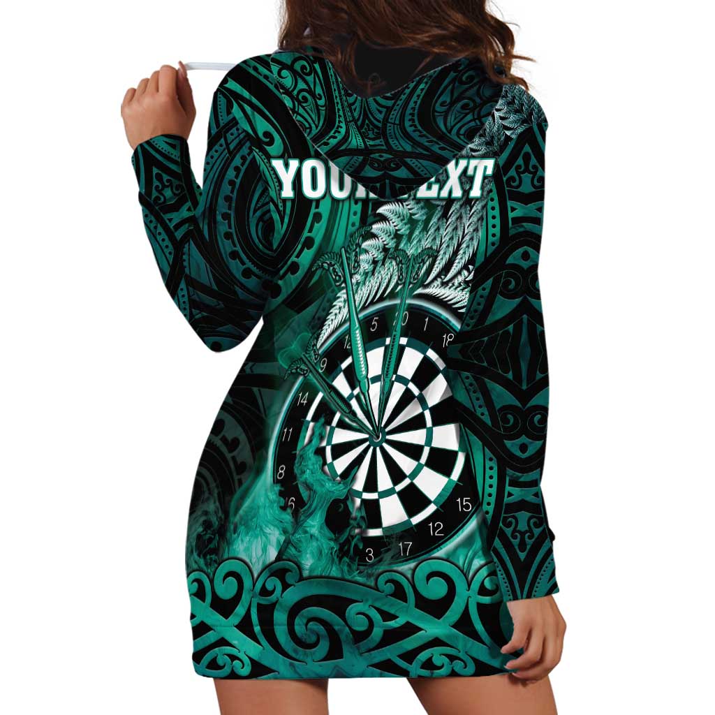 Personalised New Zealand Darts Hoodie Dress Maori Koru Dartboard Turquoise Flame LT05 - Polynesian Pride