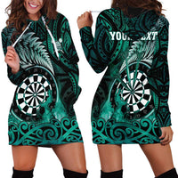 Personalised New Zealand Darts Hoodie Dress Maori Koru Dartboard Turquoise Flame LT05 - Polynesian Pride