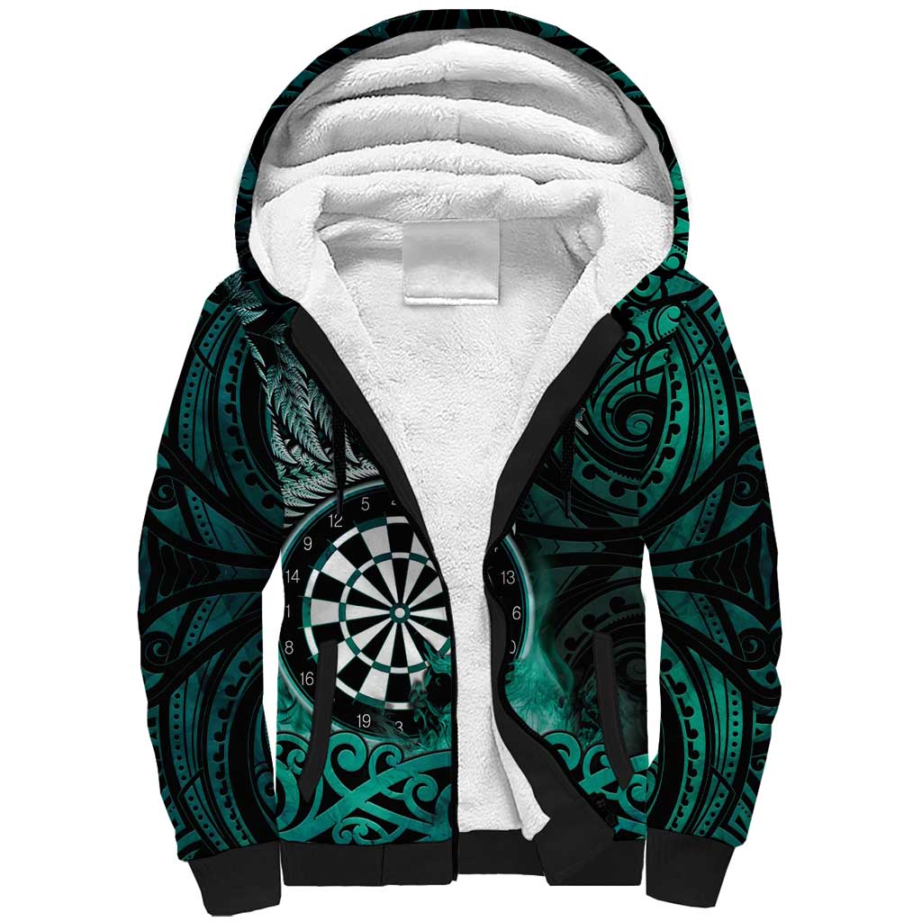 Personalised New Zealand Darts Sherpa Hoodie Maori Koru Dartboard Turquoise Flame LT05 Unisex Turquoise - Polynesian Pride