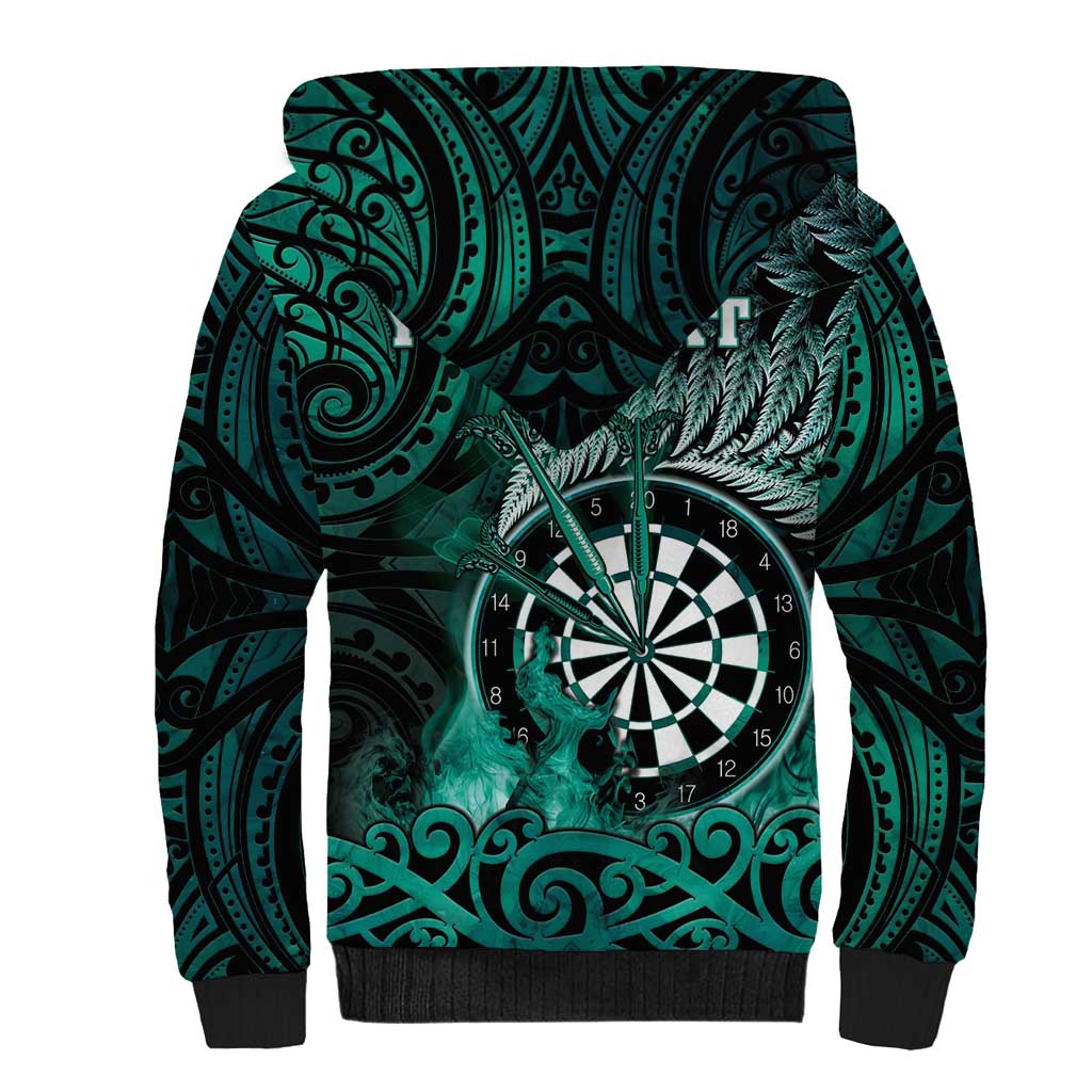 Personalised New Zealand Darts Sherpa Hoodie Maori Koru Dartboard Turquoise Flame LT05 - Polynesian Pride