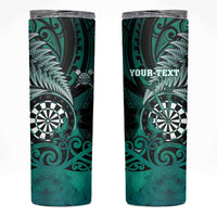 Personalised New Zealand Darts Skinny Tumbler Maori Koru Dartboard Turquoise Flame LT05 Turquoise - Polynesian Pride