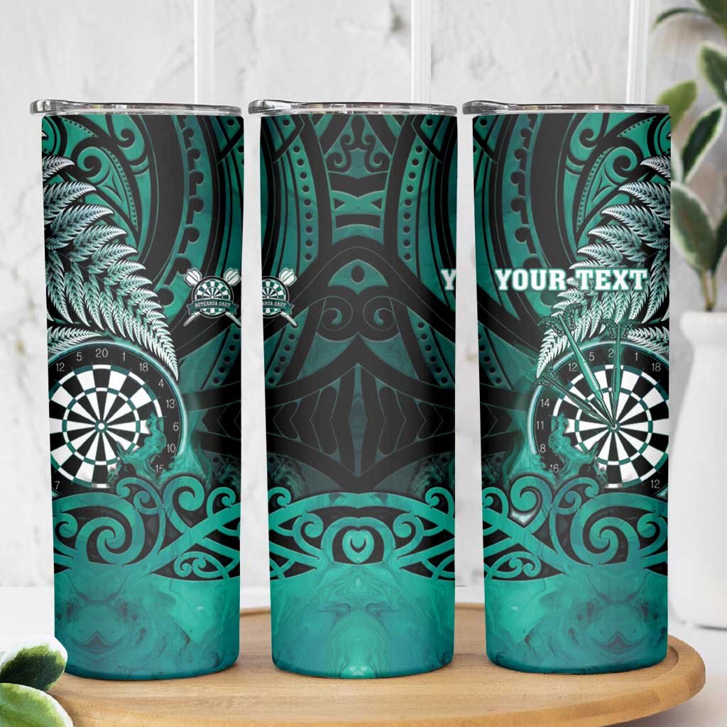 Personalised New Zealand Darts Skinny Tumbler Maori Koru Dartboard Turquoise Flame LT05 - Polynesian Pride