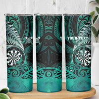 Personalised New Zealand Darts Skinny Tumbler Maori Koru Dartboard Turquoise Flame LT05 - Polynesian Pride