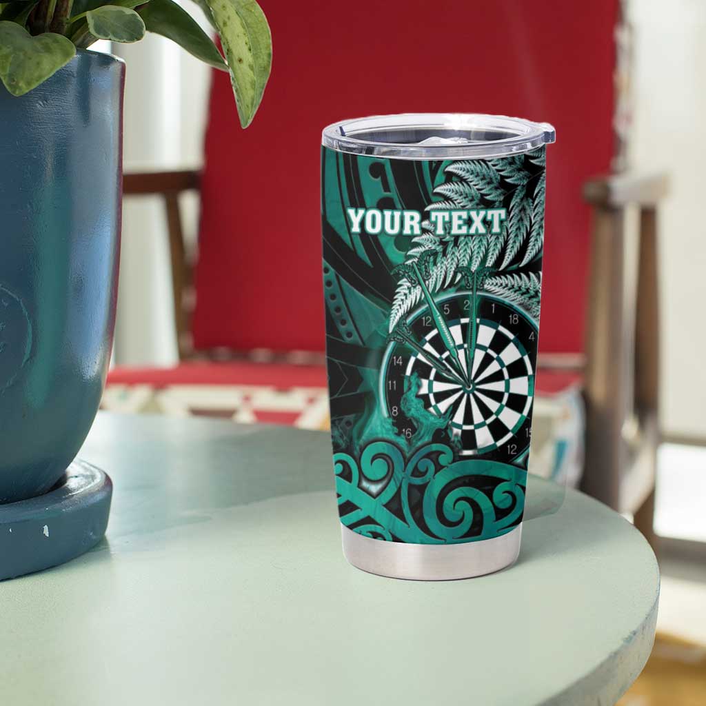 Personalised New Zealand Darts Tumbler Cup Maori Koru Dartboard Turquoise Flame