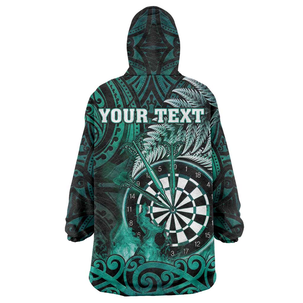 Personalised New Zealand Darts Wearable Blanket Hoodie Maori Koru Dartboard Turquoise Flame LT05 - Polynesian Pride