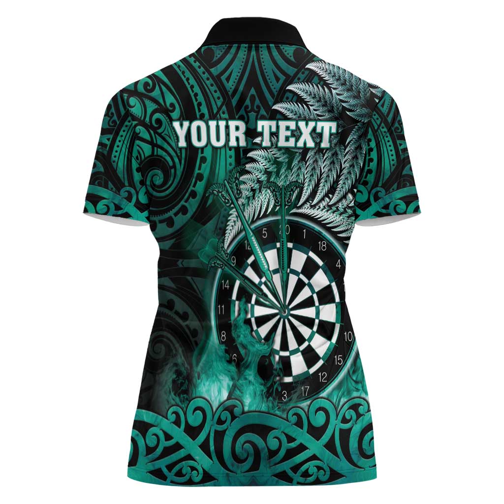 Personalised New Zealand Darts Women Polo Shirt Maori Koru Dartboard Turquoise Flame LT05 - Polynesian Pride