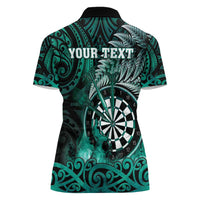 Personalised New Zealand Darts Women Polo Shirt Maori Koru Dartboard Turquoise Flame LT05 - Polynesian Pride