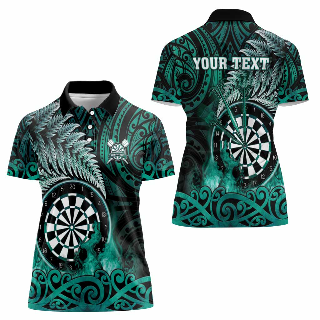 Personalised New Zealand Darts Women Polo Shirt Maori Koru Dartboard Turquoise Flame LT05 - Polynesian Pride