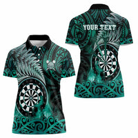 Personalised New Zealand Darts Women Polo Shirt Maori Koru Dartboard Turquoise Flame LT05 - Polynesian Pride