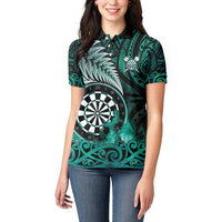 Personalised New Zealand Darts Women Polo Shirt Maori Koru Dartboard Turquoise Flame LT05 - Polynesian Pride