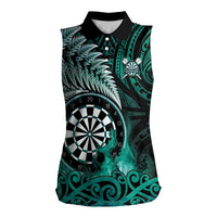 Personalised New Zealand Darts Women Sleeveless Polo Shirt Maori Koru Dartboard Turquoise Flame LT05 Female Turquoise - Polynesian Pride