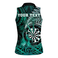 Personalised New Zealand Darts Women Sleeveless Polo Shirt Maori Koru Dartboard Turquoise Flame LT05 - Polynesian Pride