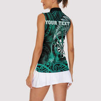 Personalised New Zealand Darts Women Sleeveless Polo Shirt Maori Koru Dartboard Turquoise Flame LT05 - Polynesian Pride