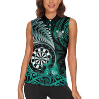 Personalised New Zealand Darts Women Sleeveless Polo Shirt Maori Koru Dartboard Turquoise Flame LT05 - Polynesian Pride