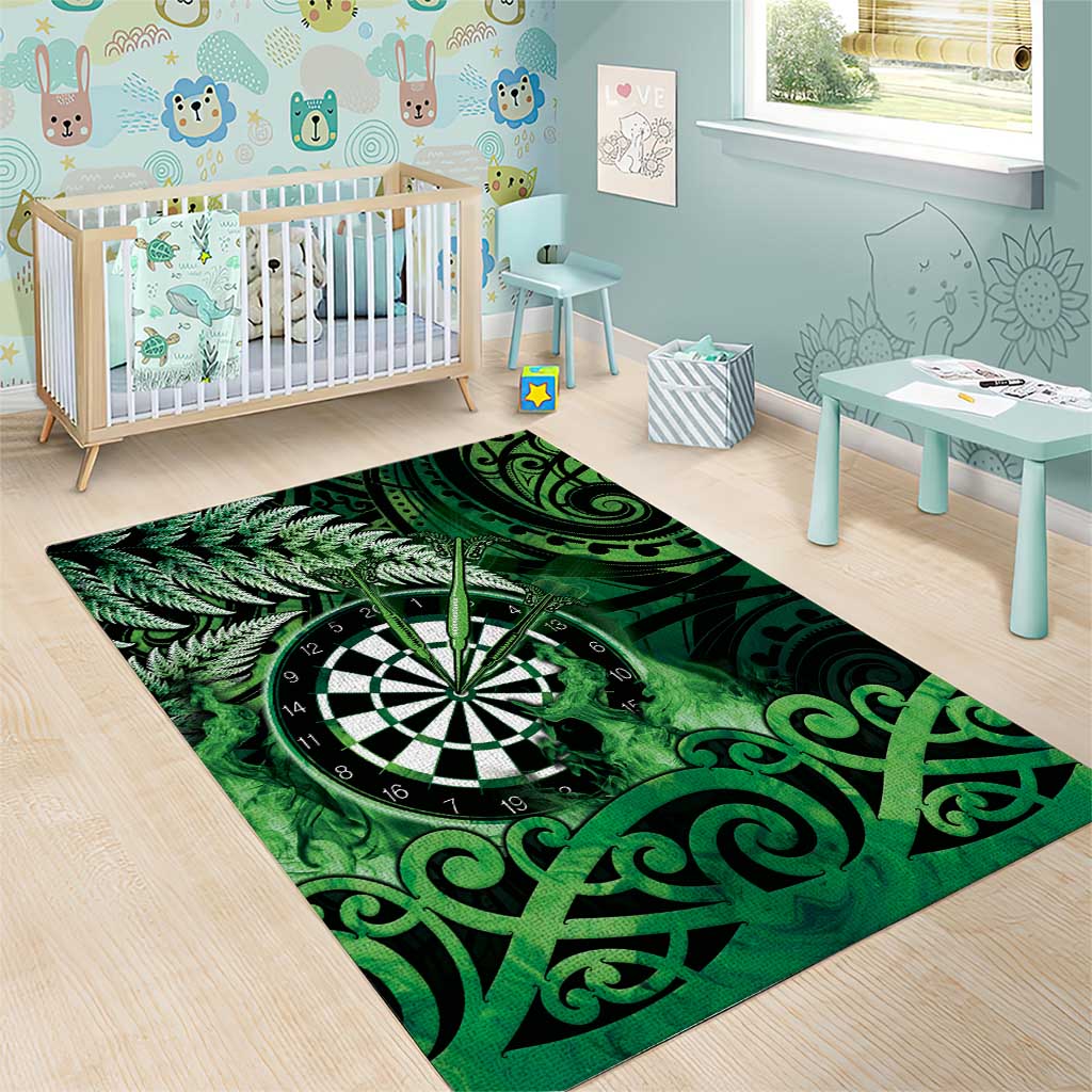 New Zealand Darts Area Rug Maori Koru Dartboard Green Flame