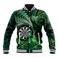 Personalised New Zealand Darts Baseball Jacket Maori Koru Dartboard Green Flame LT05 Unisex Green - Polynesian Pride