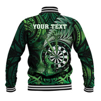 Personalised New Zealand Darts Baseball Jacket Maori Koru Dartboard Green Flame LT05 - Polynesian Pride