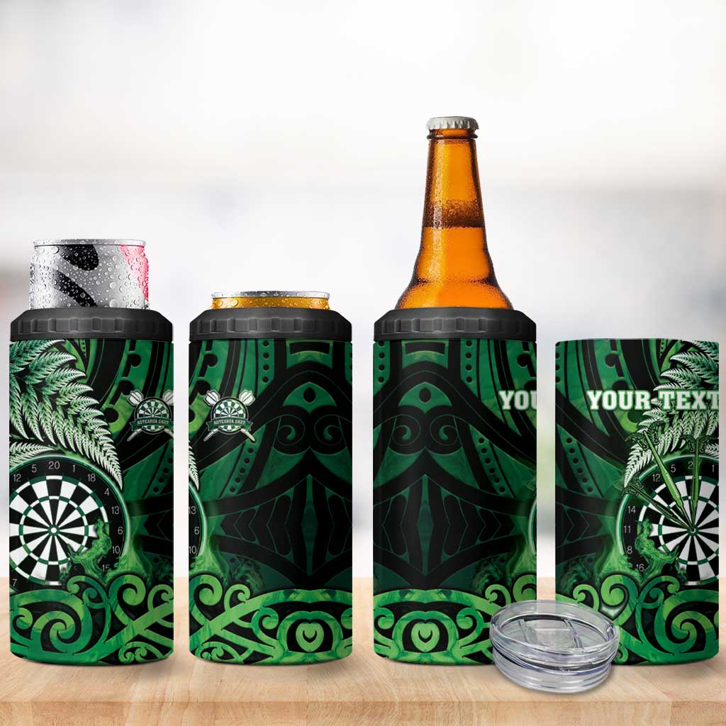 Personalised New Zealand Darts 4 in 1 Can Cooler Tumbler Maori Koru Dartboard Green Flame LT05 - Polynesian Pride