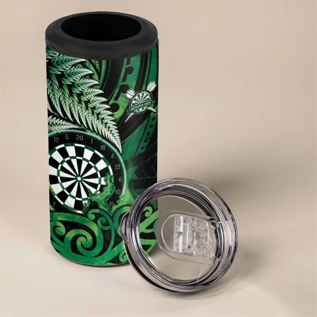 Personalised New Zealand Darts 4 in 1 Can Cooler Tumbler Maori Koru Dartboard Green Flame LT05 - Polynesian Pride