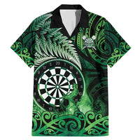 Personalised New Zealand Darts Family Matching Mermaid Dress and Hawaiian Shirt Maori Koru Dartboard Green Flame LT05 Dad's Shirt - Short Sleeve Green - Polynesian Pride