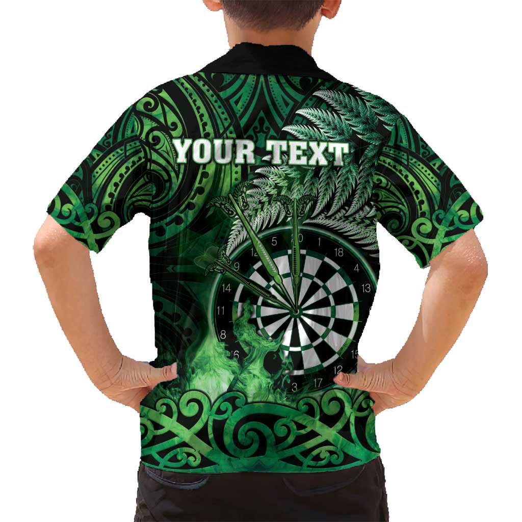 Personalised New Zealand Darts Family Matching Off Shoulder Maxi Dress and Hawaiian Shirt Maori Koru Dartboard Green Flame LT05 - Polynesian Pride