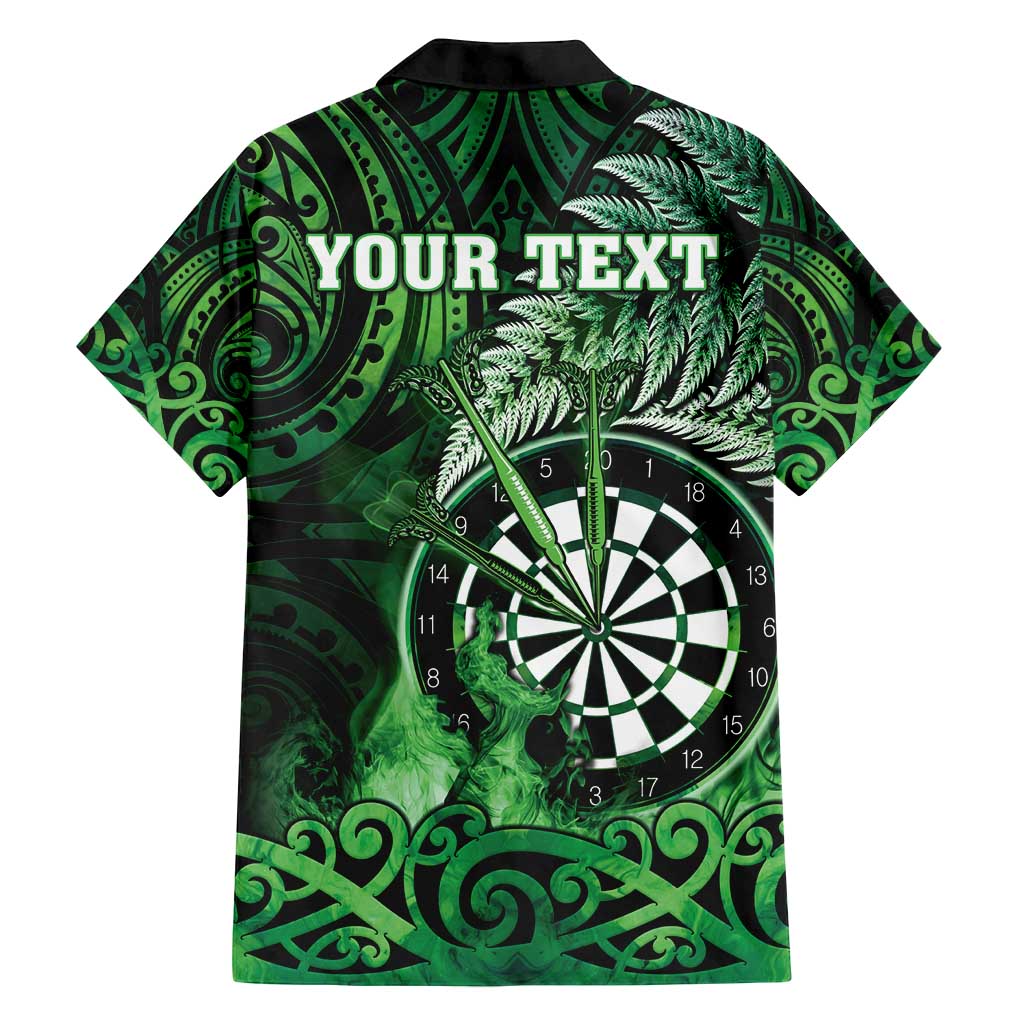 Personalised New Zealand Darts Family Matching Off Shoulder Maxi Dress and Hawaiian Shirt Maori Koru Dartboard Green Flame LT05 - Polynesian Pride