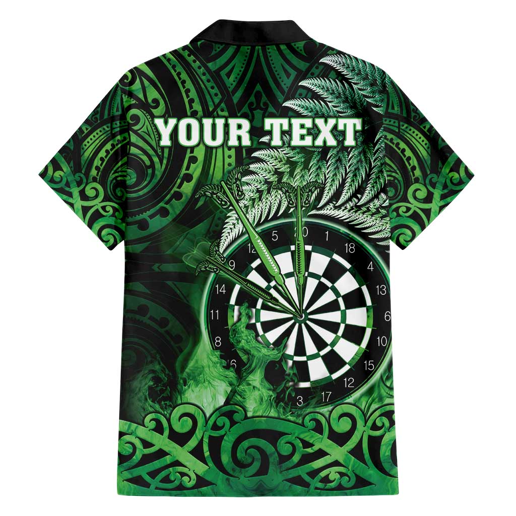 Personalised New Zealand Darts Family Matching Short Sleeve Bodycon Dress and Hawaiian Shirt Maori Koru Dartboard Green Flame LT05 - Polynesian Pride