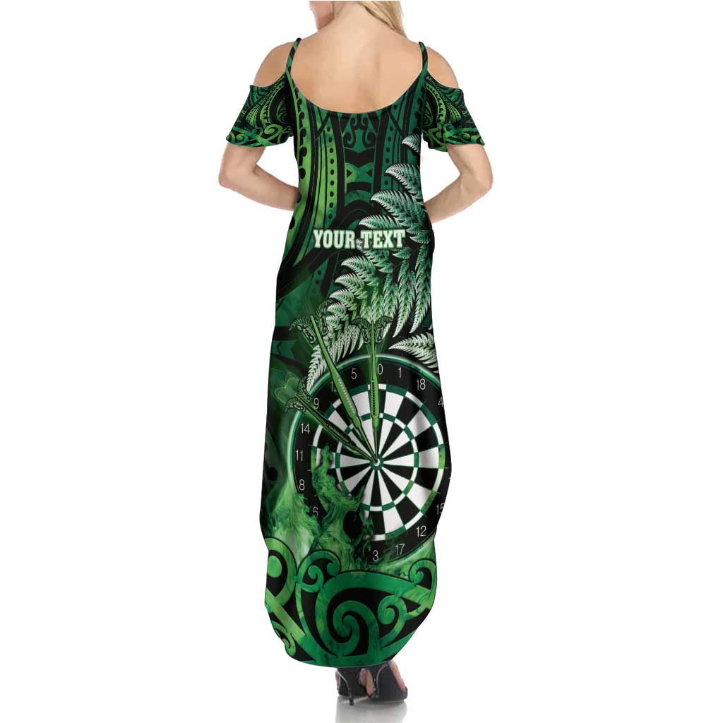 Personalised New Zealand Darts Family Matching Summer Maxi Dress and Hawaiian Shirt Maori Koru Dartboard Green Flame LT05 - Polynesian Pride