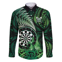 Personalised New Zealand Darts Family Matching Tank Maxi Dress and Hawaiian Shirt Maori Koru Dartboard Green Flame LT05 Dad's Shirt - Long Sleeve Green - Polynesian Pride