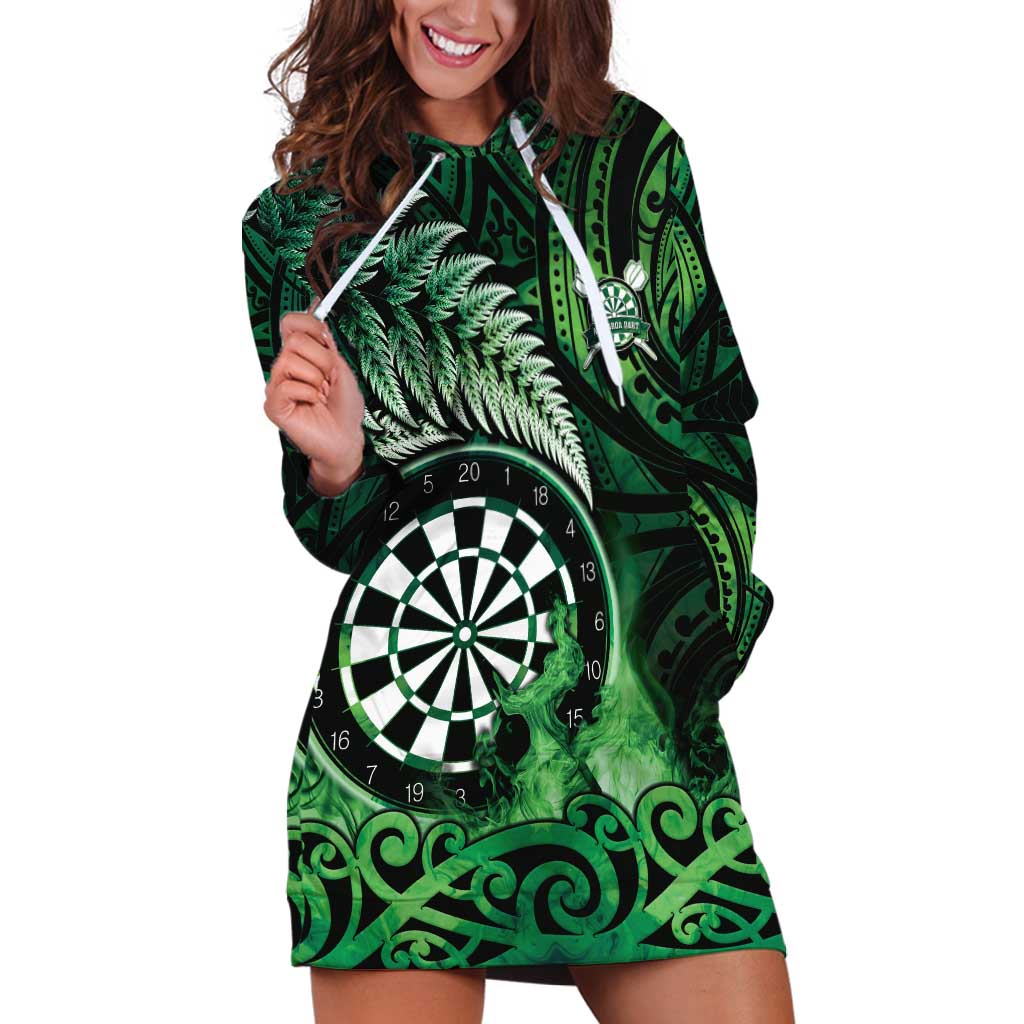 Personalised New Zealand Darts Hoodie Dress Maori Koru Dartboard Green Flame LT05 Green - Polynesian Pride